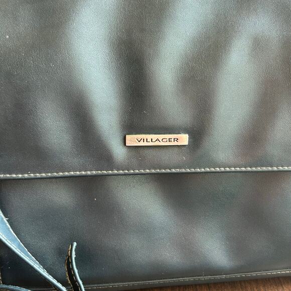 Vintage Villager Liz Claiborne Purse Blue Black Leather small Bag crossbody - Picture 3 of 16